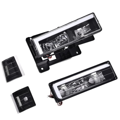 G-PLUS LED DRL headlights, Compatible with 1994 1995 1996 1997 1998 1999 2000 GMC C10 C/K C1500 bumper Headlamp, Clear lens Black Housing Clear Reflector