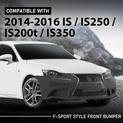 G-PLUS Front Bumper Set (1 × Bumper, 1 × Grille, 2 × Fog Light Bezel, 1× License Plate, 1× Trim Strip) Compatible with 2014-2016 LX IS IS250 IS200t IS350 to 21 F-Sport Style 6 Pcs