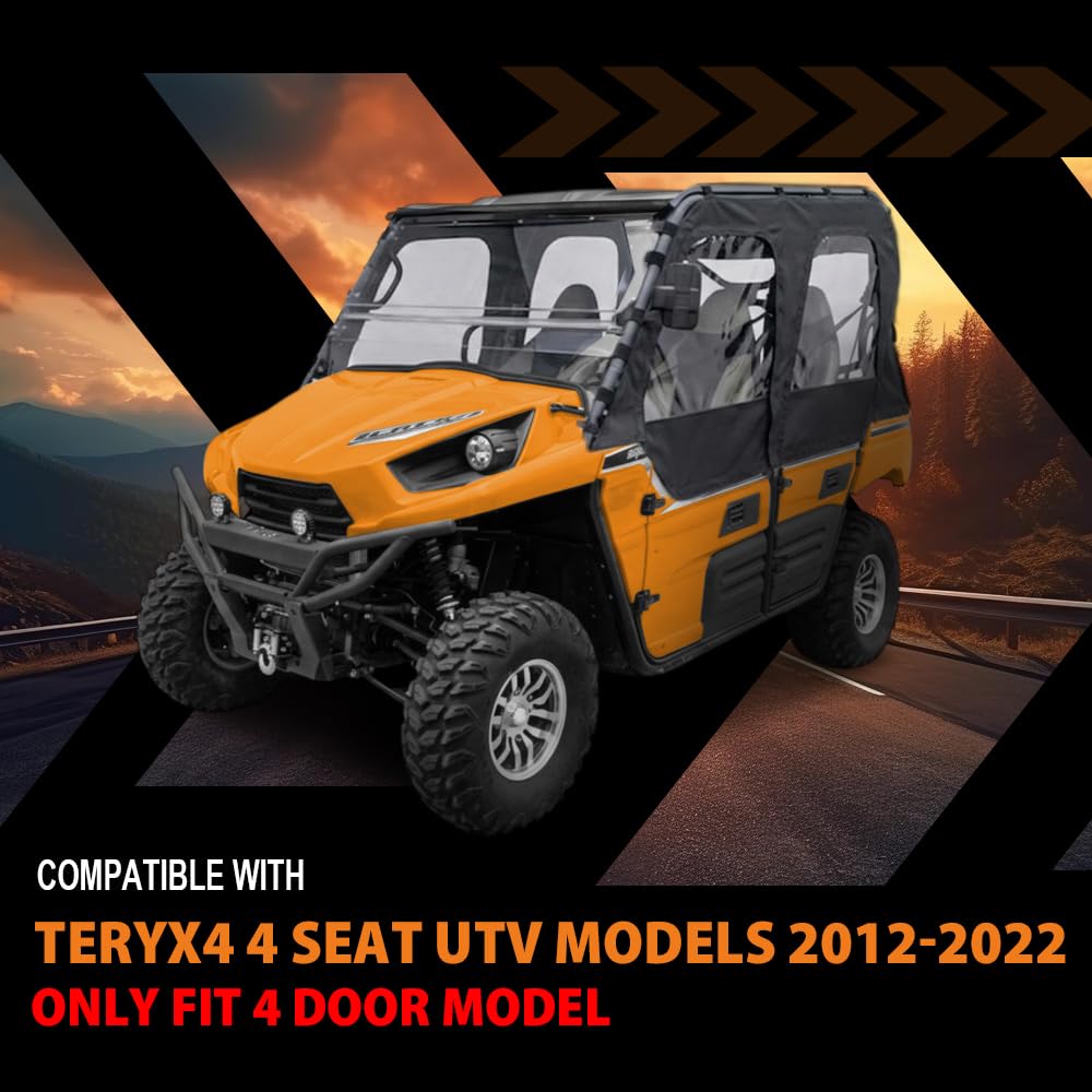 G-PLUS Soft Upper Doors Compatible with Kawasaki Teryx4 4 Seat UTV Models 2012-2022 Only Fit 4 Door Model 2PCS Black