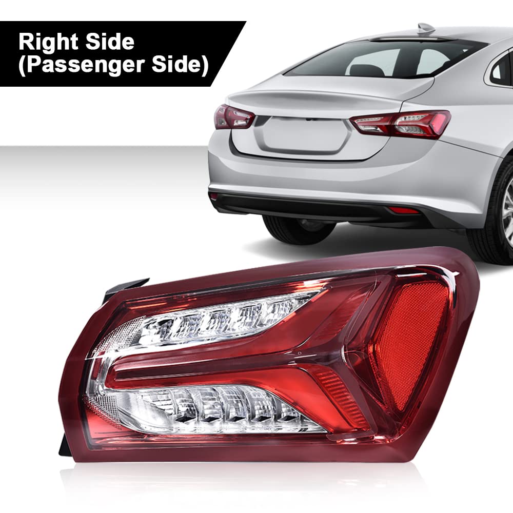 G-PLUS LED Tail Light Lamp Compatible with Chevy Malibu 2019-2022 Passenger Rear Lamps Tail Lights Red Clear lens Chrome Houning 84595943 Luces Traseras Rear Brake Lamps Assembly Faros Traseros