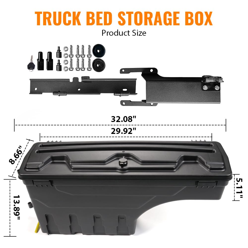 G-PLUS Lockable Storage Boxes Case Truck Bed Tool Box Driver & Passenger Side Pair Compatible with Ford F150 2015-2020 Black