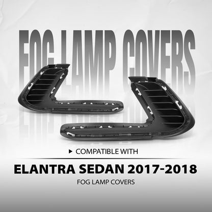 G-PLUS Pair Front Bumper Fog Lamp Cap Cover Compatible with Hyundai Elantra Sedan 2017-2018 86563F2000, 86564F2000 Black