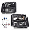 G-PLUS Headlights Assembly Compatible with Ford F250 F350 F450 F550 Super Duty 1999-2004, Fit Ford Excursion 2000-2004 Left & Right Headlamps Assembly, Clear Lens Black Housing Clear Reflector