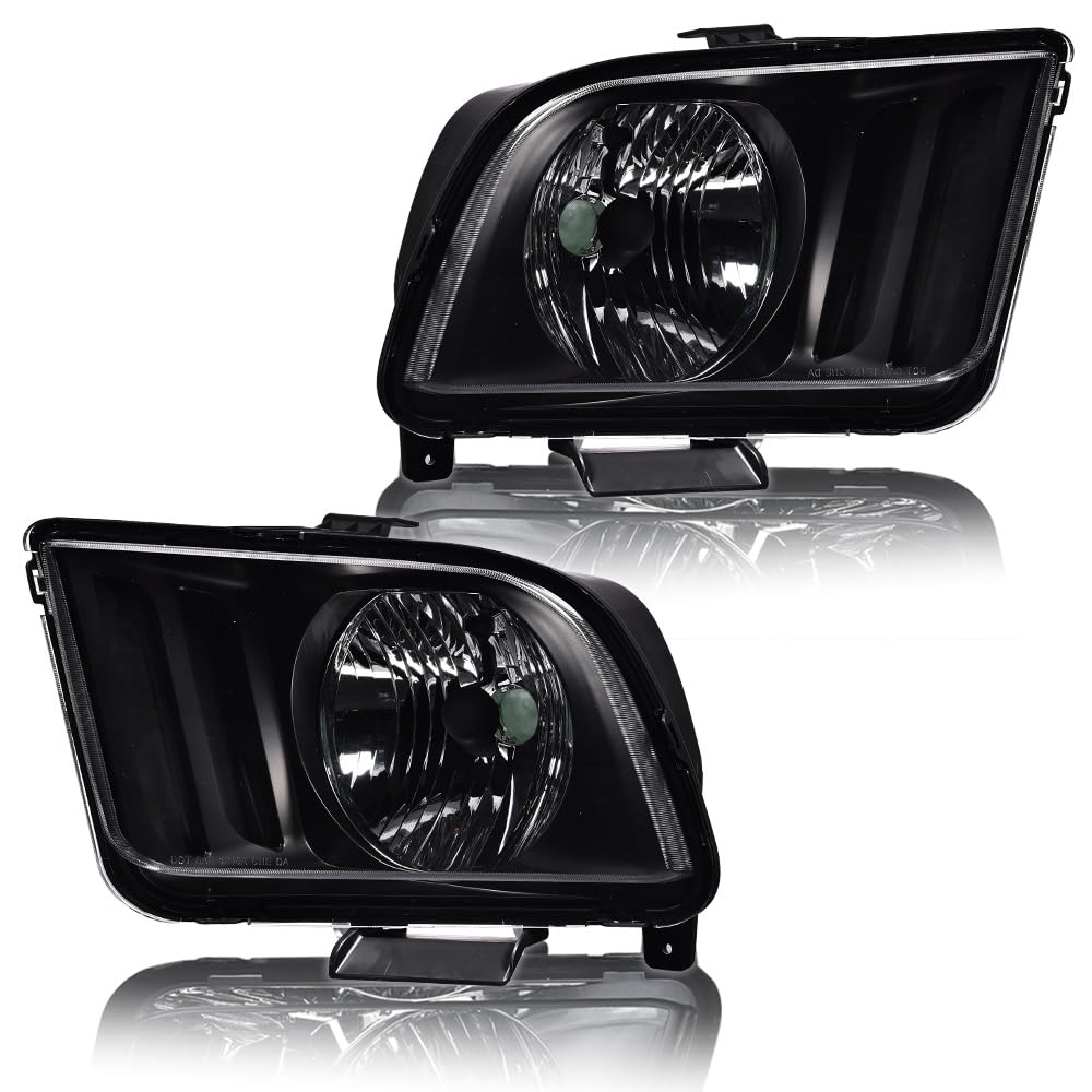 G-PLUS Headlights Assembly, Compatible with Ford Mustang 2005-2009 Left+Right Bumper Headlamps Clear Lens Black Housing Amber Reflector