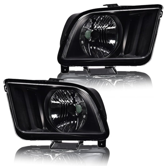 G-PLUS Headlights Assembly, Compatible with Ford Mustang 2005-2009 Left+Right Bumper Headlamps Clear Lens Black Housing Amber Reflector