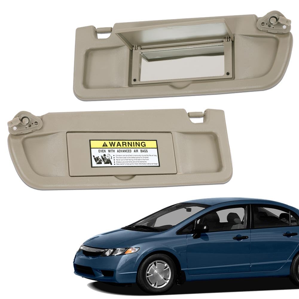 G-PLUS Gray Left&Right Sun Visor with Mirror 1 Pair Compatible with 2006-2011 Honda Civic (Coupe, Sedan) 83280-SNA-A01ZE, 83230-SNA-A01ZE