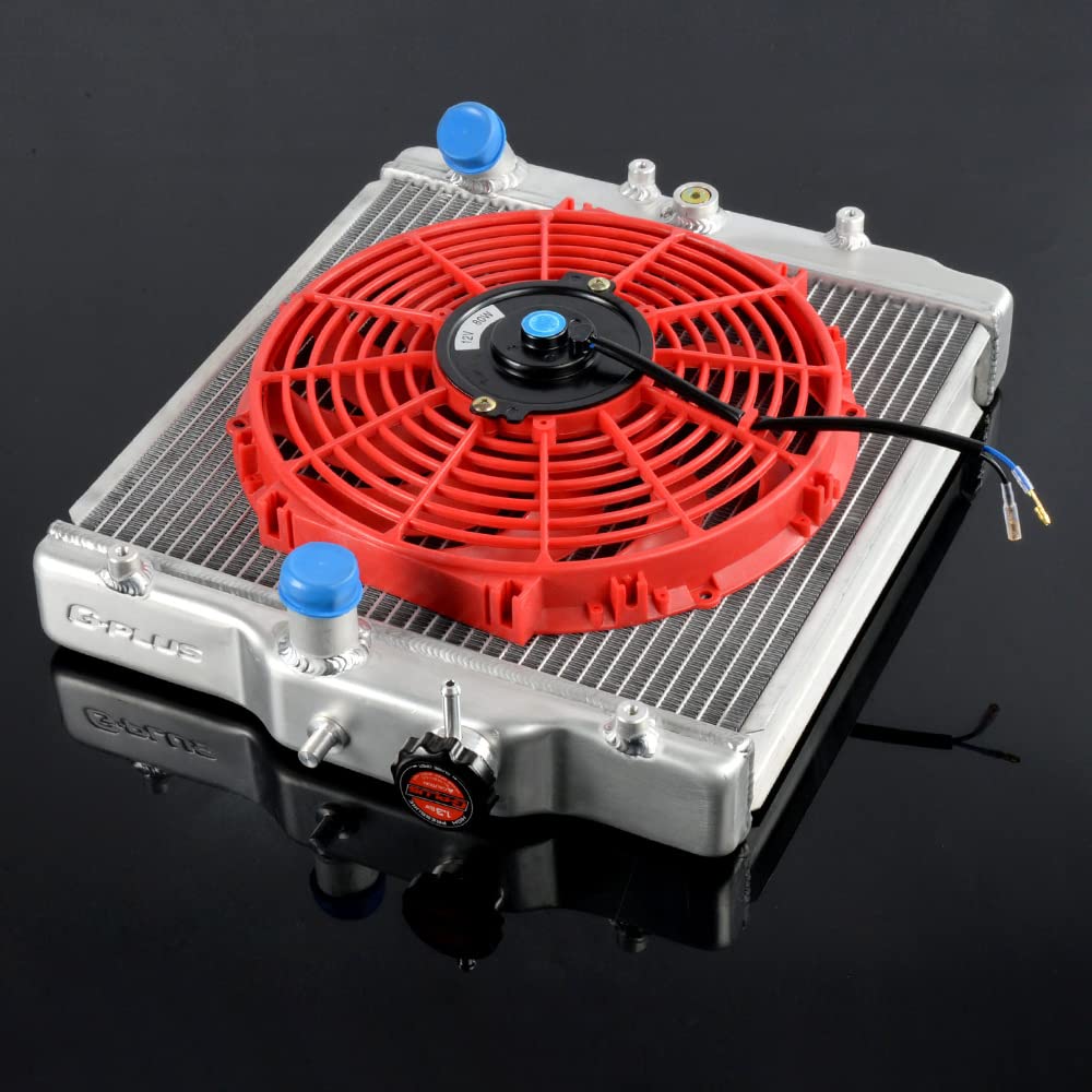 3 Row Replacement For Honda Civic EK EG B16A B18C DOHC 1992-2000 Aluminum Racing Cooling Radiator Stop Leak With 12" Red Radiator Cooling Fan