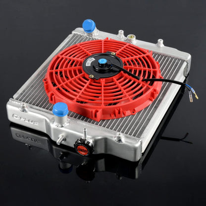 3 Row Replacement For Honda Civic EK EG B16A B18C DOHC 1992-2000 Aluminum Racing Cooling Radiator Stop Leak With 12" Red Radiator Cooling Fan