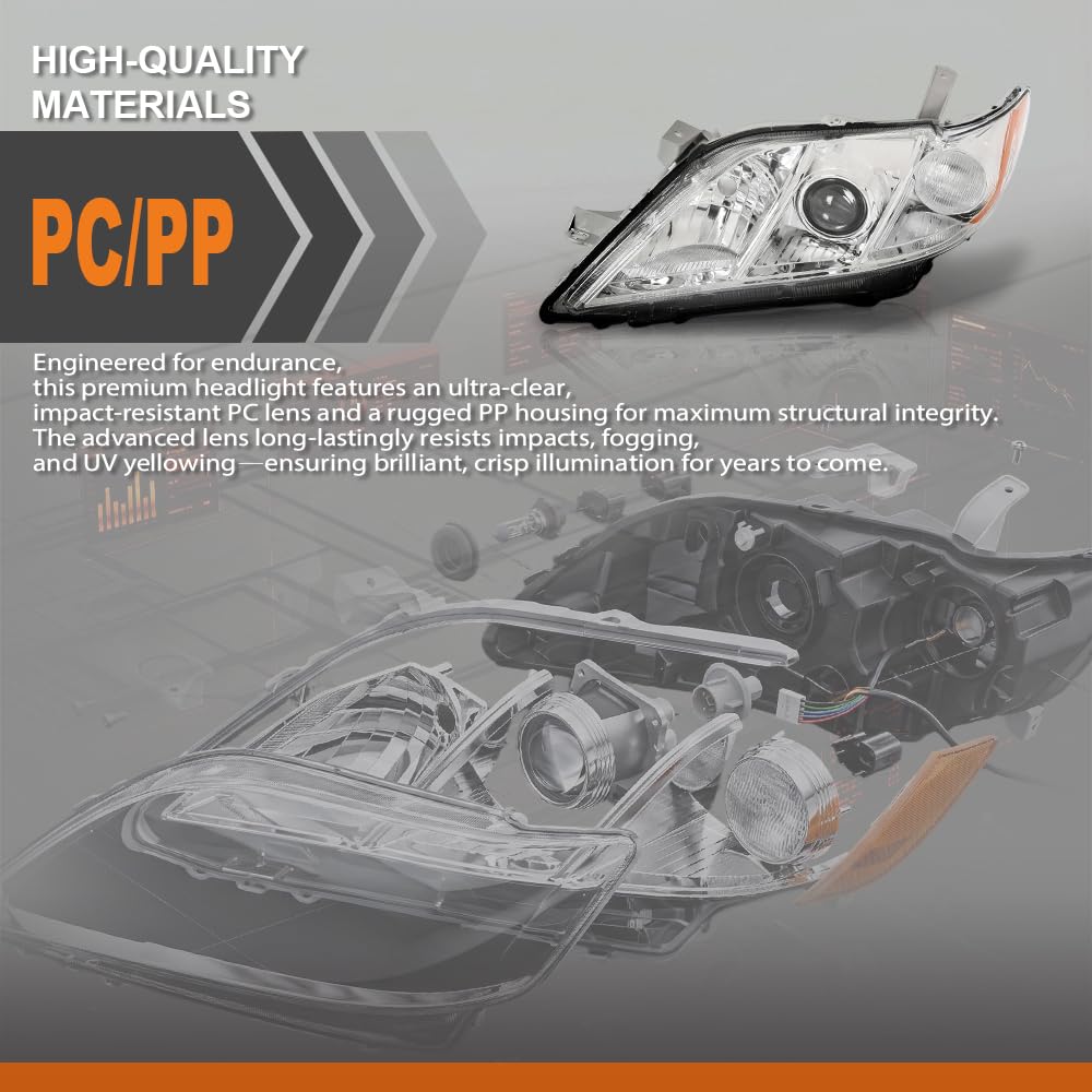 G-PLUS Headlight Assembly Front Headlamp Left Side Compatible with Toyota Camry 2007-2009 TO2502200, 20-6758-80, 20-6758-80-9, 206758801 OEM Fit Standard White