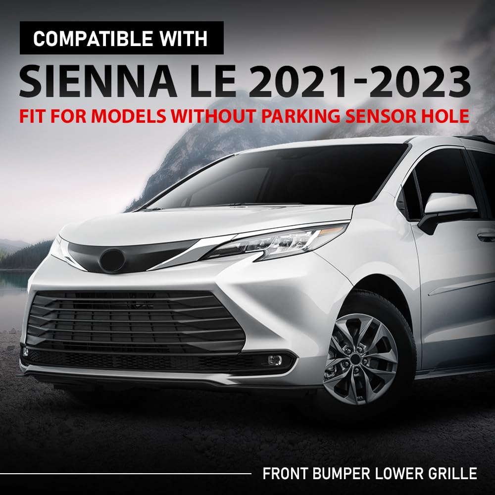 G-PLUS Front Lower Bumper Grille Grill, Compatible with Toyota Sienna LE 2021-2023, W/o Parking Sensor Hole, 5310208040, TO1036239