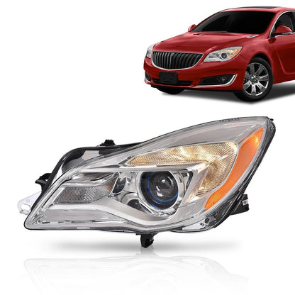 G-PLUS Halogen Headlight Left Side w/Bulbs Compatible with Buick Regal 2014 2015 2016 2017 Clear Lens Chrome Housing GM2502413, 13409902 Bumper Headlamps,faros delanteros