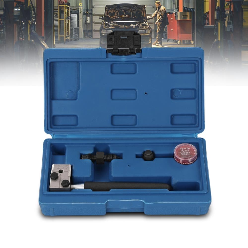 G-PLUS Universal 45 Degree Double Brake Line Flaring Tool Kit 3/16 Inch SAE Hand Held, 45 Steel, Brake Line Tubing Flaring Tool Set with Punch, Positioning Bolt & Lubricant Container Black
