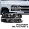 G-PLUS Headlights Assembly, Compatible with Chevy Silverado 1999 2000 2001 2002/Fit Suburban Tahoe 2000-2006 Bumper Headlamps, Clear Lens Black Housing Amber Reflector Left & Right,faros delanteros