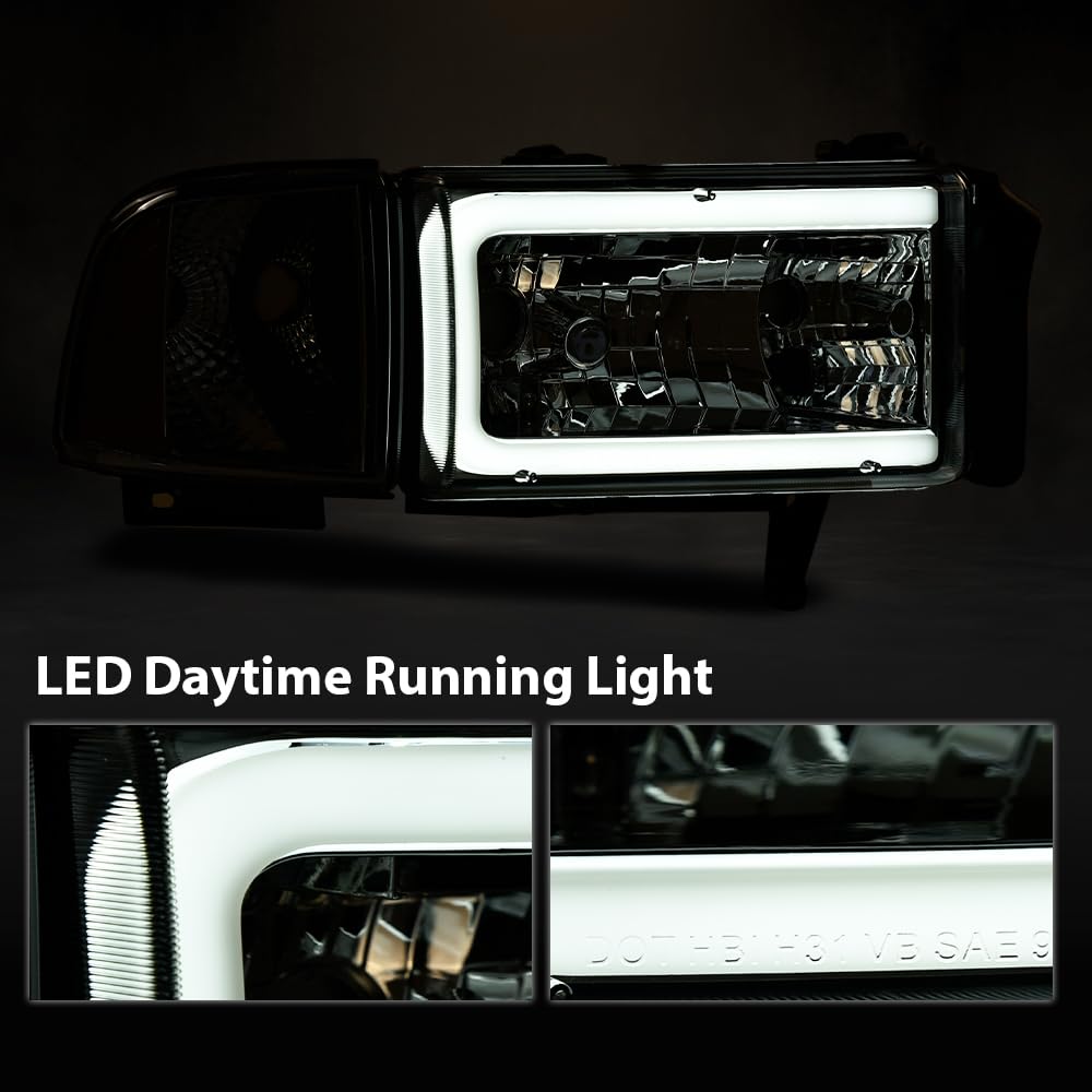 G-PLUS LED Light Strip Headlights w/o Bulbs Fit Dodge Ram 1500 1994-2001/Dodge Ram 2500 3500 1994-2002 w/o Bulbs Clear Lens Chrome Housing Clear Reflector Bumper Headlamps,faros delanteros Assembly