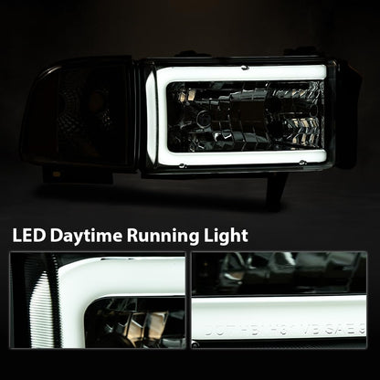 G-PLUS LED Light Strip Headlights w/o Bulbs Fit Dodge Ram 1500 1994-2001/Dodge Ram 2500 3500 1994-2002 w/o Bulbs Clear Lens Chrome Housing Clear Reflector Bumper Headlamps,faros delanteros Assembly