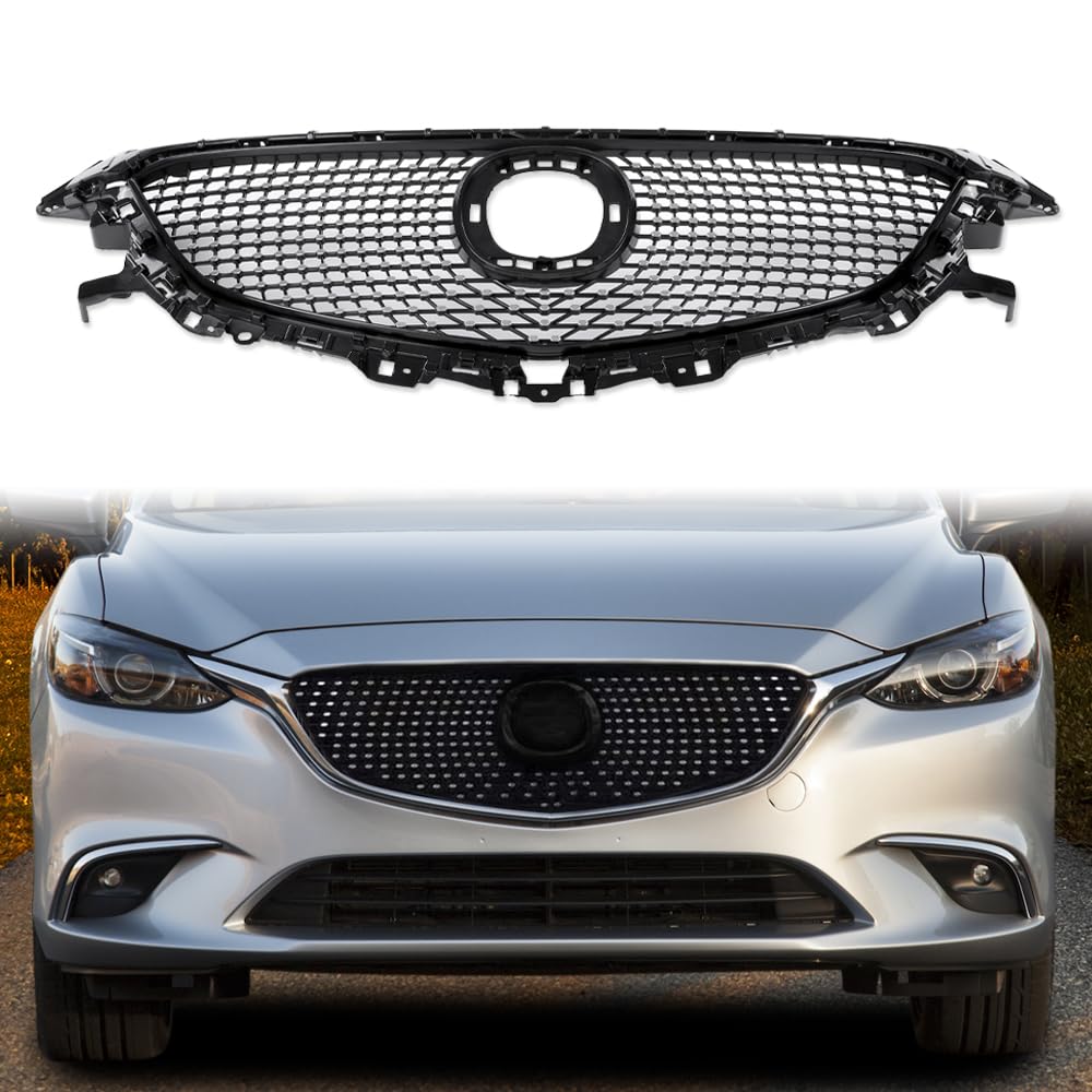 G-PLUS Front Bumper Upper Grille Compatible with Mazda 6 Atenza 2014-2016 Mesh Hood Grill ABS Black