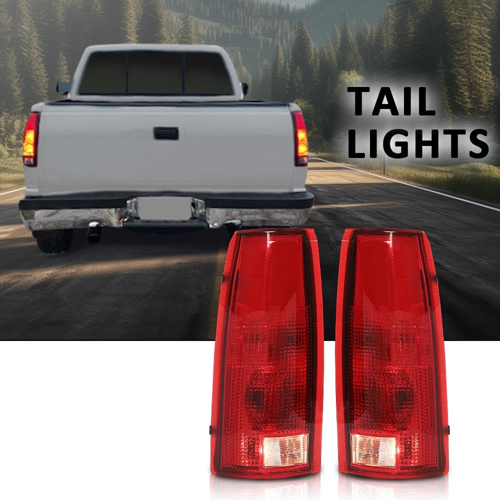 G-PLUS Tail Lights w/Bulb Left and Right Compatible with Chevy/GMC C/K 1500 2500 3500 & Silverado 1988-1999/Fit Blazer 1992-1994, Red Lens Luces Traseras Rear Brake Lamps Assembly Faros Traseros