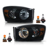 G-PLUS Headlights Assembly Left and Right Side Compatible with Dodge Ram 1500 2006-2008/Fit Dodge Ram 2500 3500 2006-2009 Smoke Lens Black Housing Amber Reflector 68003125AD 68003124AD