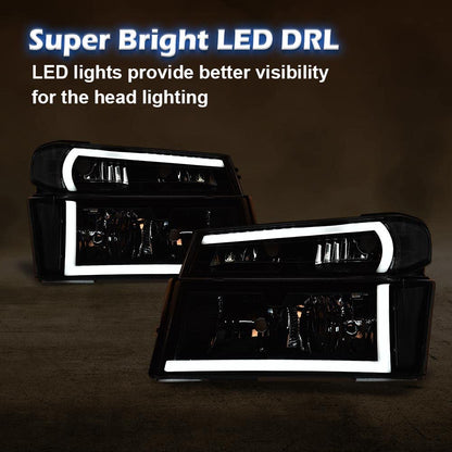 G-PULS Headlights Lights Fit Chevy Colorado/GMC Canyon 2004-2012,Fit Isuzu i-280 i-350 2006/i-290 i-370 2007-2008 Smoky Lens Black Housing Clear Reflector Bumper Headlamps,faros delanteros Assembly
