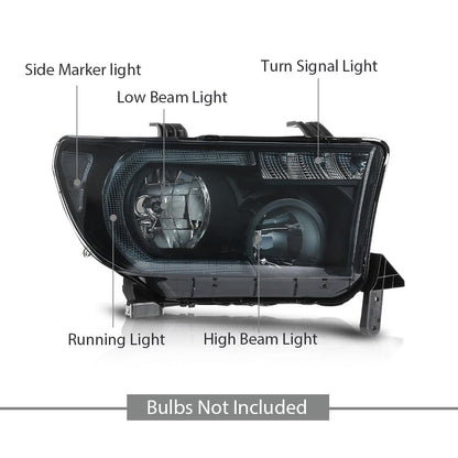 G-PLUS LED DRL Headlights Compatible with Toyota Tundra 2007-2013,Fit Toyota Sequoia 2008-2017 Headlamps Assembly Smoky Lens Black Housing Clear Reflector Left & Right,faros delanteros