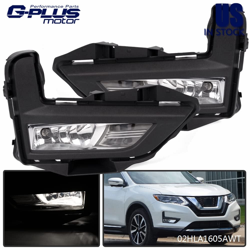 G-PLUS Front Bumper Fog Lights Set W/Bracket Compatible with 2017-2018 Nissan Rogue S SL SV Clear Lens Driving Fog Lamps A Pair W/Bezel