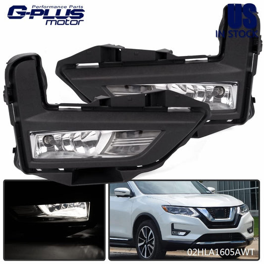 G-PLUS Front Bumper Fog Lights Set W/Bracket Compatible with 2017-2018 Nissan Rogue S SL SV Clear Lens Driving Fog Lamps A Pair W/Bezel