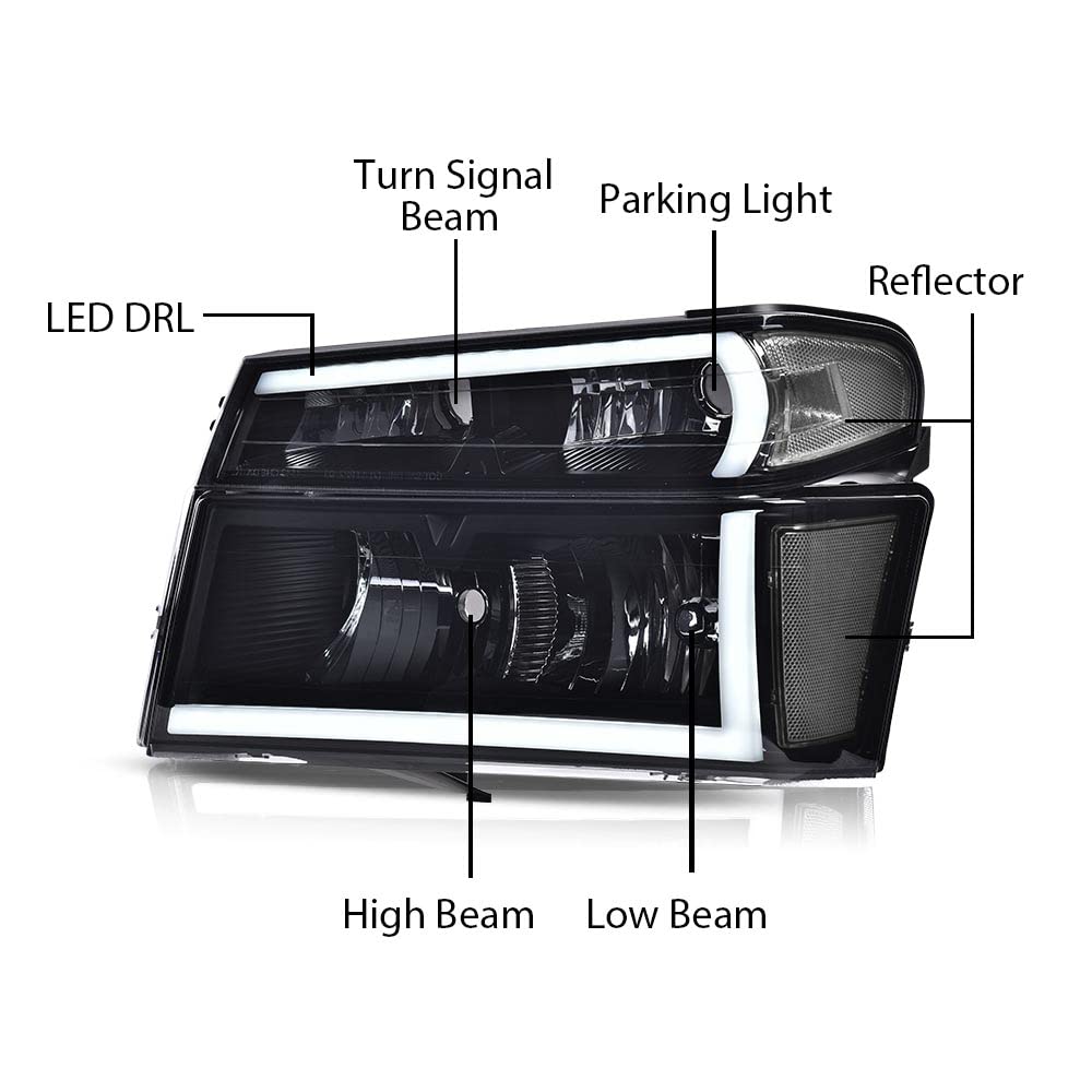 G-PULS Headlights Lights Fit Chevy Colorado/GMC Canyon 2004-2012,Fit Isuzu i-280 i-350 2006/i-290 i-370 2007-2008 Smoky Lens Black Housing Clear Reflector Bumper Headlamps,faros delanteros Assembly