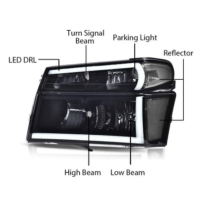 G-PULS Headlights Lights Fit Chevy Colorado/GMC Canyon 2004-2012,Fit Isuzu i-280 i-350 2006/i-290 i-370 2007-2008 Smoky Lens Black Housing Clear Reflector Bumper Headlamps,faros delanteros Assembly