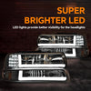 G-PLUS LED DRL Headlights Assembly Fit Chevy Silverado 1999-2002/Fit Tahoe Suburban 1500 2500 2000-2006 Clear Lens Chrome Housing Amber ReflectorBumper Headlamps,faros delanteros