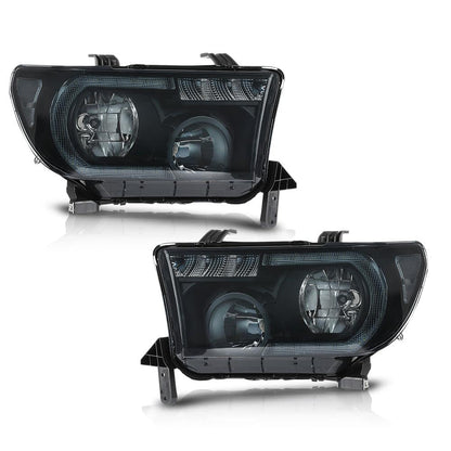 G-PLUS LED Headlights Halogen Headlamps Compatible with Toyota Tundra 2007-2013,Fit Toyota Sequoia 2008-2017 Smoky Lens Black Housing Clear Reflector,faros delanteros