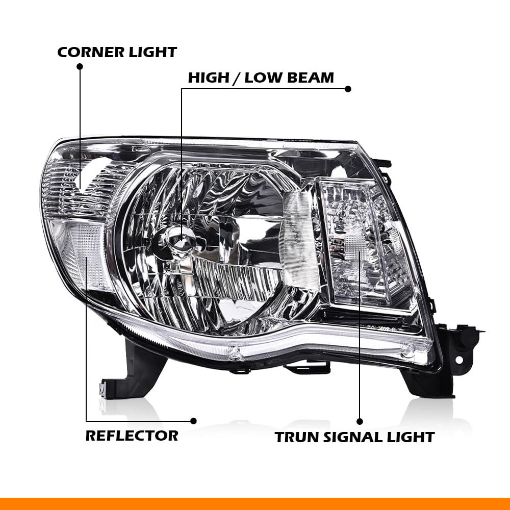G-PLUS Headlights Assembly, Compatible with Toyota Tacoma 2005 2006 2007 2008 2009 2010 2011,Bumper Headlamps,Clear lens Chrome Housing Amber Reflector,Left Driver & Right Passenger faros delanteros