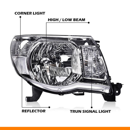 G-PLUS Headlights Assembly, Compatible with Toyota Tacoma 2005 2006 2007 2008 2009 2010 2011,Bumper Headlamps,Clear lens Chrome Housing Amber Reflector,Left Driver & Right Passenger faros delanteros