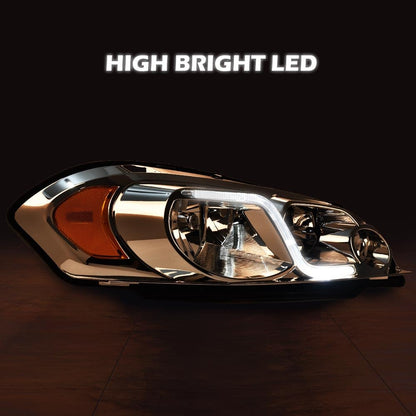 G-PLUS LED Headlights Assembly Fit Chevy Monte Carlo 2006 2007/Chevy Impala 2006-2013/Chevy Impala Limited 2014-2016 DRL Corner Headlamps Clear Lens Chrome Housing Amber Reflector,faros delanteros