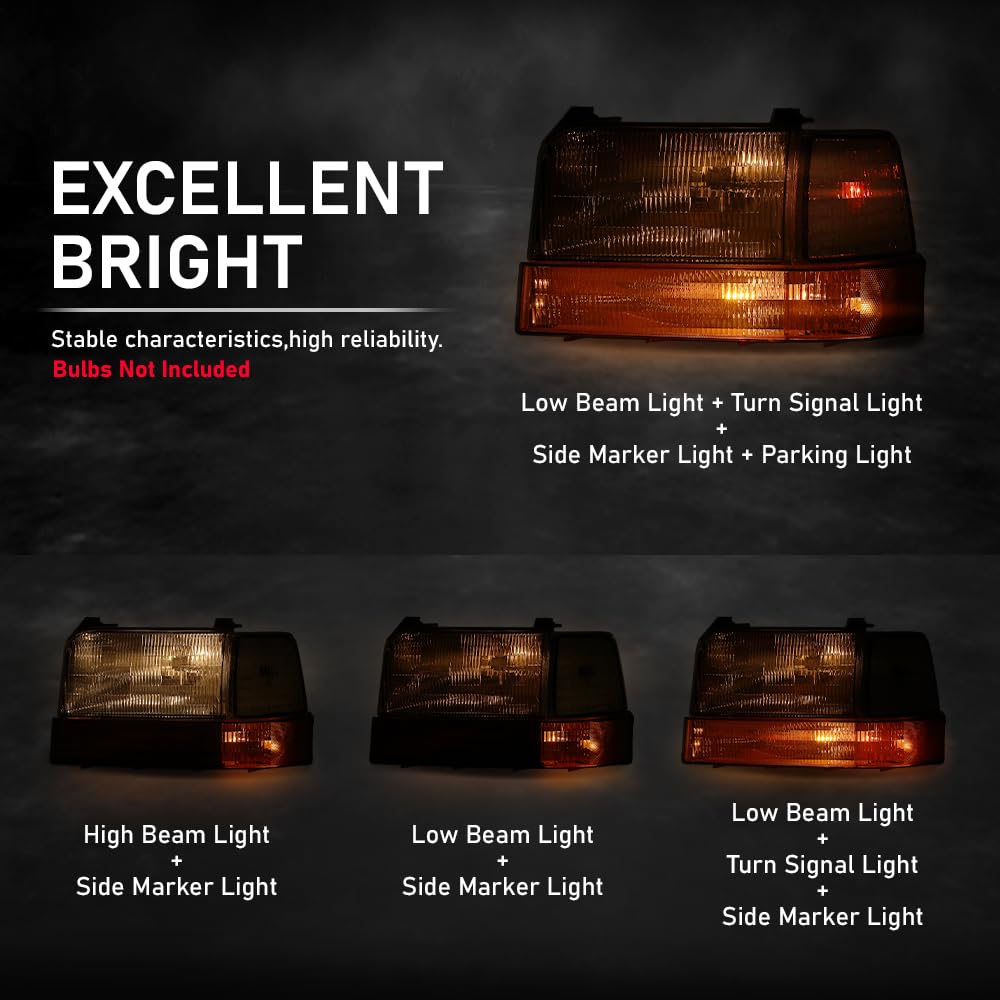 G-PLUS 6PCS Set Headlights Assembly Front Headlamp Corner/Side Signal Lights Compatible with Ford Bronco F150 1992-1996, Fit Ford F250 F350 1992-1997 FO2521114, FO2550110, FO2551108, FO2520116