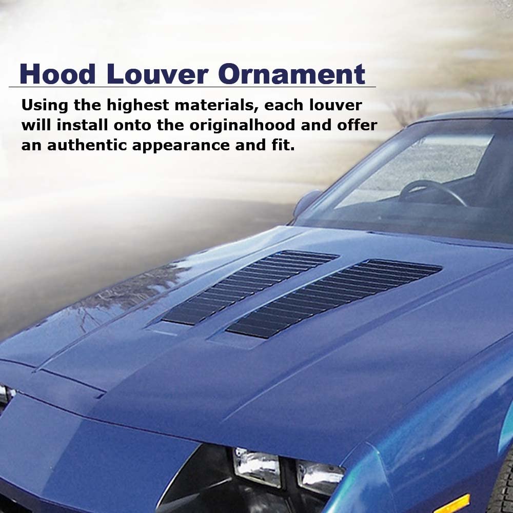 G-PLUS Hood Louver Inserts Grille Compatible with Chevy Camaro Z28 & IROC 1985 1986 1987 1988 1989 1990 Hood Louver Ornament Set Satin Black Finish Left and Right 748557