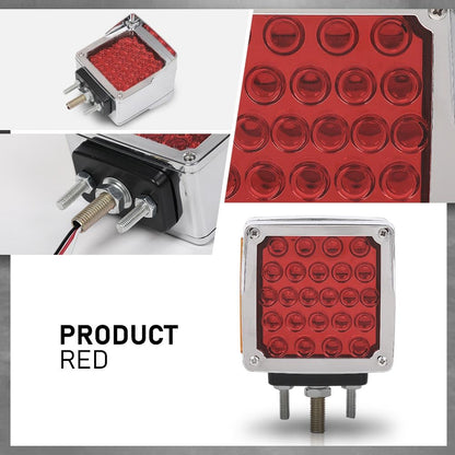 G-PLUS 57 LED Double Face Stud Mount Fender Turn Brake Tail Lights Fit Truck, UTE, Trailers, Caravans, Campers, Buses, Vans Red/Amber Square 2PCS Amber/Red Lens