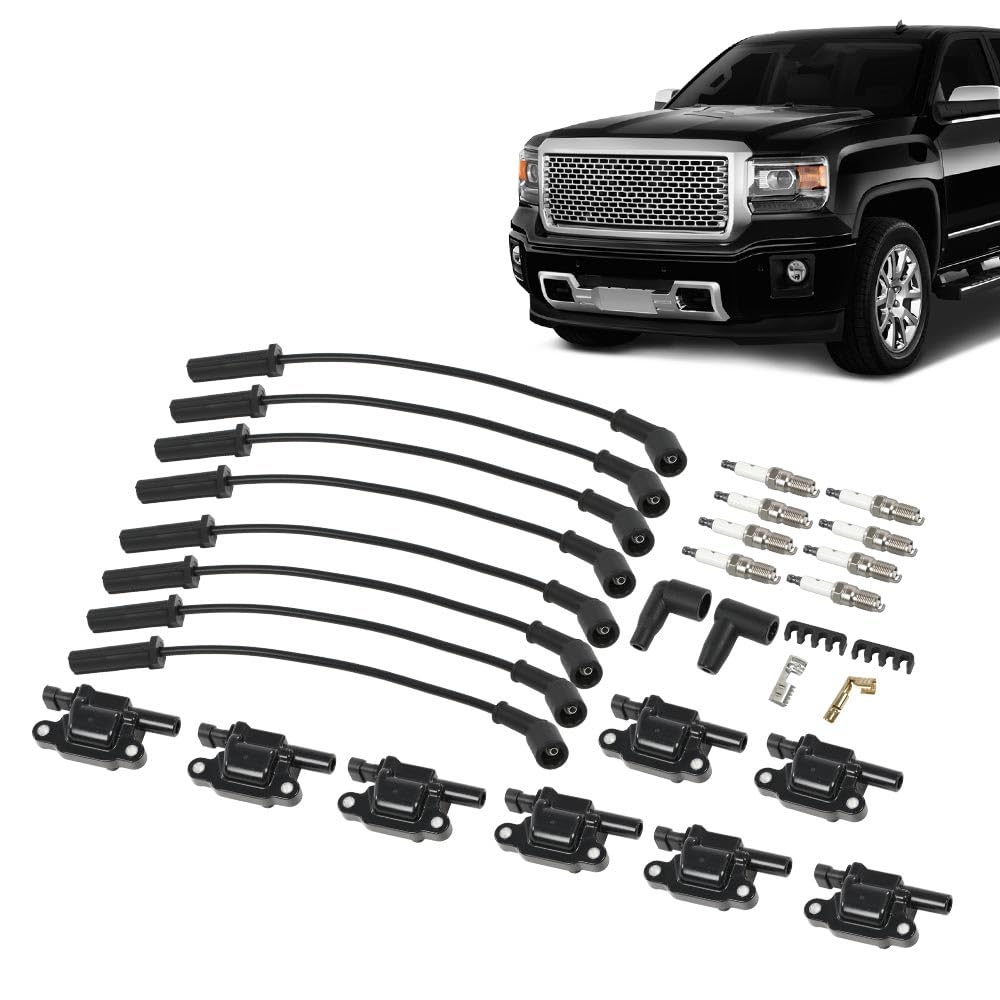 G-PLUS 8PCS Square Ignition Coil & Spark Plug &Wires Compatible with Chevy Silverado GMC Sierra 1500 2007-2013/Fit Chevy Tahoe GMC Yukon 2007-2015/Fit Cadillac Escalade 6.2L-V8 2007-2016