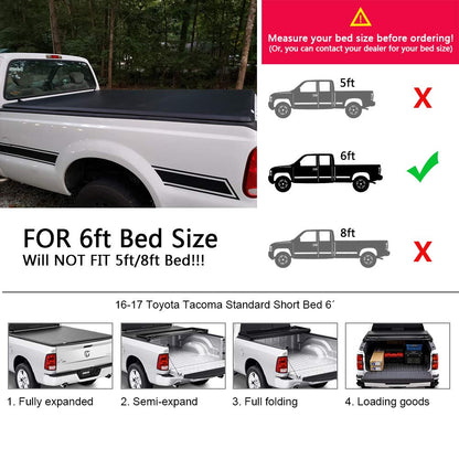 Soft Top T3 Tri-Fold Truck Tonneau Cover Replacement for Toyota Tacoma 2016 2017 2018 2019 2020 2021 | Fleetside 6' Bed | for Models with the Bed Rail System