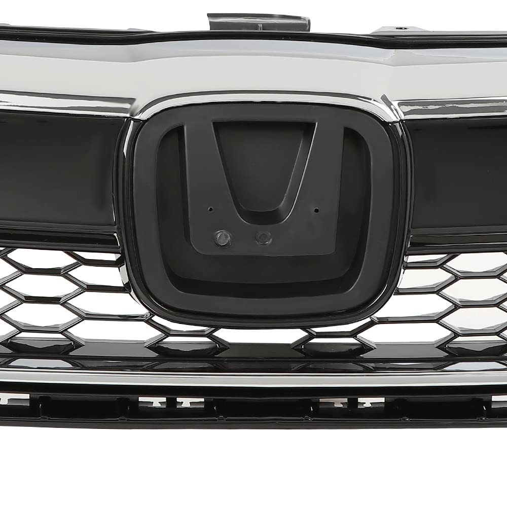 G-PLUS Front Bumper Upper Chrome Honeycomb Grille Grill Compatible with 2018 2019 2020 Honda Fit 71121-T5R-A50, 71122-T5R-A50, 71123-T5R-A50