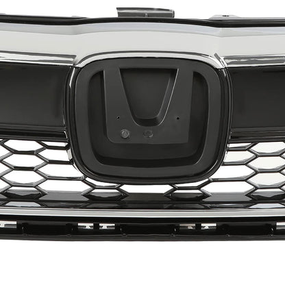 G-PLUS Front Bumper Upper Chrome Honeycomb Grille Grill Compatible with 2018 2019 2020 Honda Fit 71121-T5R-A50, 71122-T5R-A50, 71123-T5R-A50