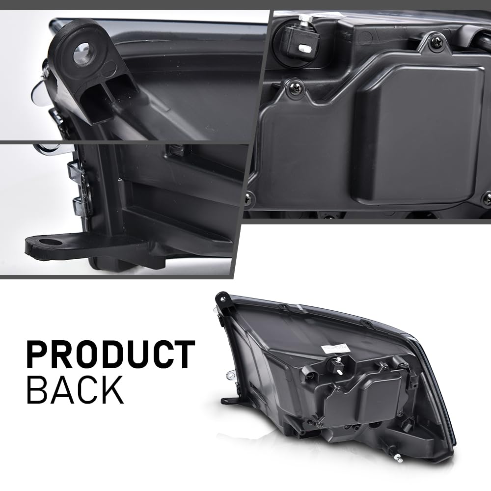 G-PLUS LED Projector Headlights Assembly,Compatible with 2009-2012 Dodge Ram 1500 2500 3500,Headlight Bar Plank Style Smoke Lens Black Housing Clear Reflector,Front Headlamp Left Right Pair