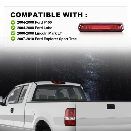 G-PLUS Third 3rd Type X Brake Light Reverse Light Red Compatible with 2004-2008 Ford F150/Lobo Center High Mount Stop Light Third Brake Tail Cargo Light 7L3Z13A613B Red Lens Chrome Housing