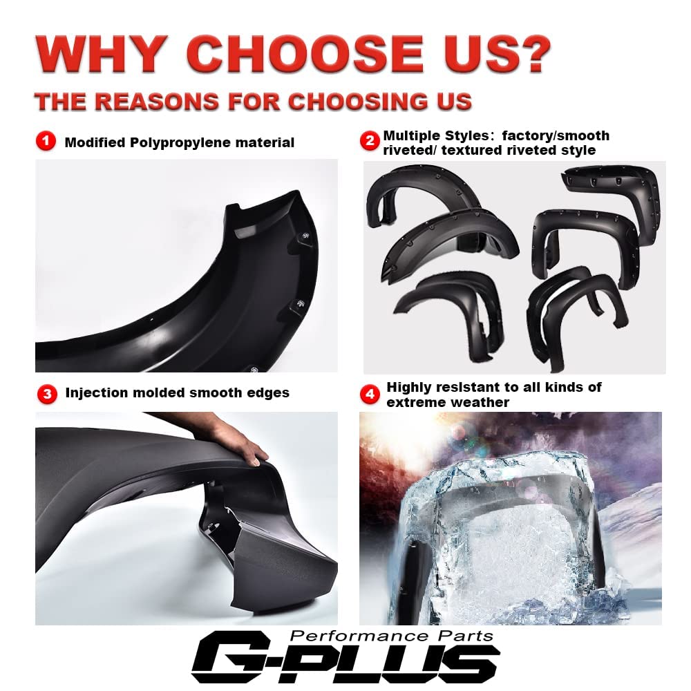 G-PLUS Rugged Fender Flares Compatible with Dodge Ram 1500 2002-2008/Compatible with Dodge Ram 2500 3500 2003-2009 Textured Pocket Riveted Style Wheel Flares 4 Pcs