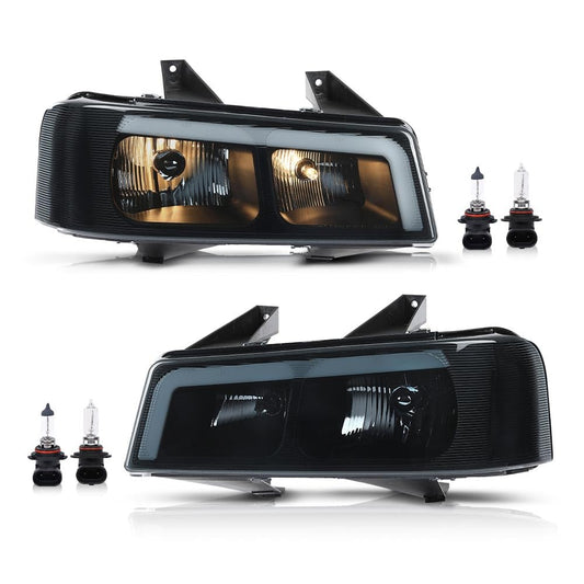 G-PLUS LED Headlights Assembly Front Headlamps Replacement Compatible with Chevy Express GMC Savana 1500 2003-2014, Fit Chevy Express GMC Savana 2500 3500 2003-2023 Smoke Lens Black Housing