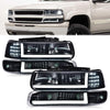 G-PLUS LED DRL Headlights Assembly Fit Chevy Silverado 1500 2500 & HD 3500 1999-2002/Fit Chevy Suburban/Tahoe 2000-2006 Bumper Headlamps,Smoky Lens Black Housing Clear Reflector,faros delanteros