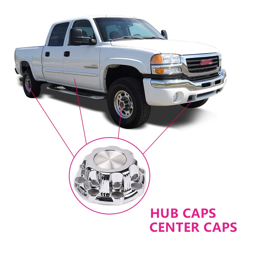 Wheel Center Caps 8 Lugs (Set of 4) Best for 16'' Van & Truck Rim Wheels Compatible for Chevy Silverado Suburban Avalanche GMC Sierra Yukon 1500 2500 - Chrome Black Replacement Hub Cover 5079
