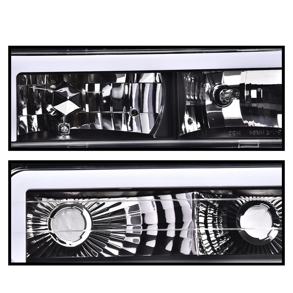 G-PLUS LED DRL headlights, Compatible with 1994 1995 1996 1997 1998 1999 2000 GMC C10 C/K C1500 bumper Headlamp, Clear lens Black Housing Amber Reflector