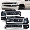 G-PLUS LED Headlights Assembly, Compatible with 1999-2002 Chevy Silverado,Fit 2000-2006 Chevy Tahoe/Suburban 1500 2500,Bumper Headlamps Smoky Lens Black Housing Amber Reflector Left & Right