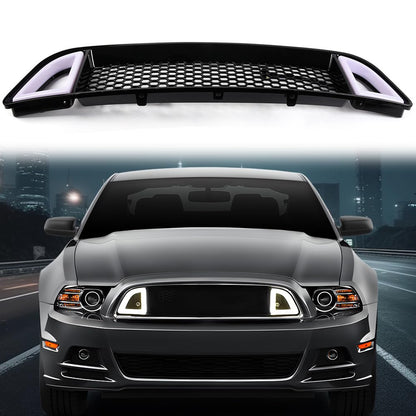 G-PLUS Honeycomb Mesh Front Bumper Upper Grill Compaitble with Ford Mustang 2013-2014 (Except Shelby) Upper Hood Grille With DRL LED Yellow Turn Signal Clear Lens ABS