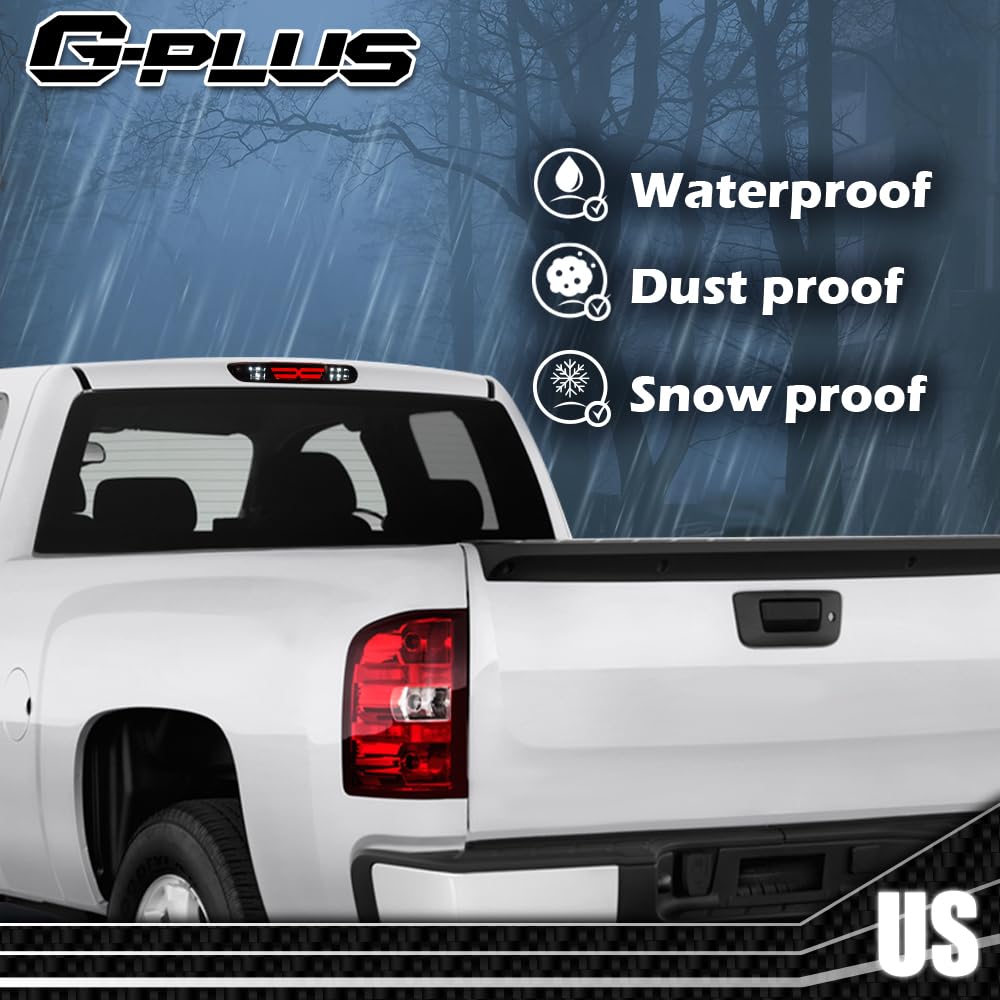 G-PLUS LED Third Brake Light Compatible With 07-14 Chevy Silverado/GMC Sierra,3RD LED Bar Brake/Cargo Light,Type X (Smoky lens Black Housing Amber Reflector)